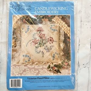 Vintage candlewicking embroidery kit Victorian Floral Pillow 14×14 by Candama